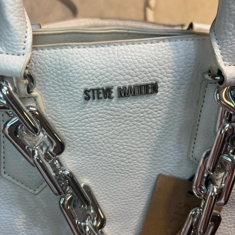 NWT Steve Madden Ivory Satchel/ Crossbody with Silver Chains Vegan Leather New